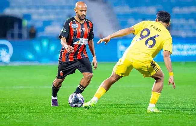 الرياض ضد النصر.. العالمى يتفوق بثنائية العمرى وأنجيلو بالشوط الأول